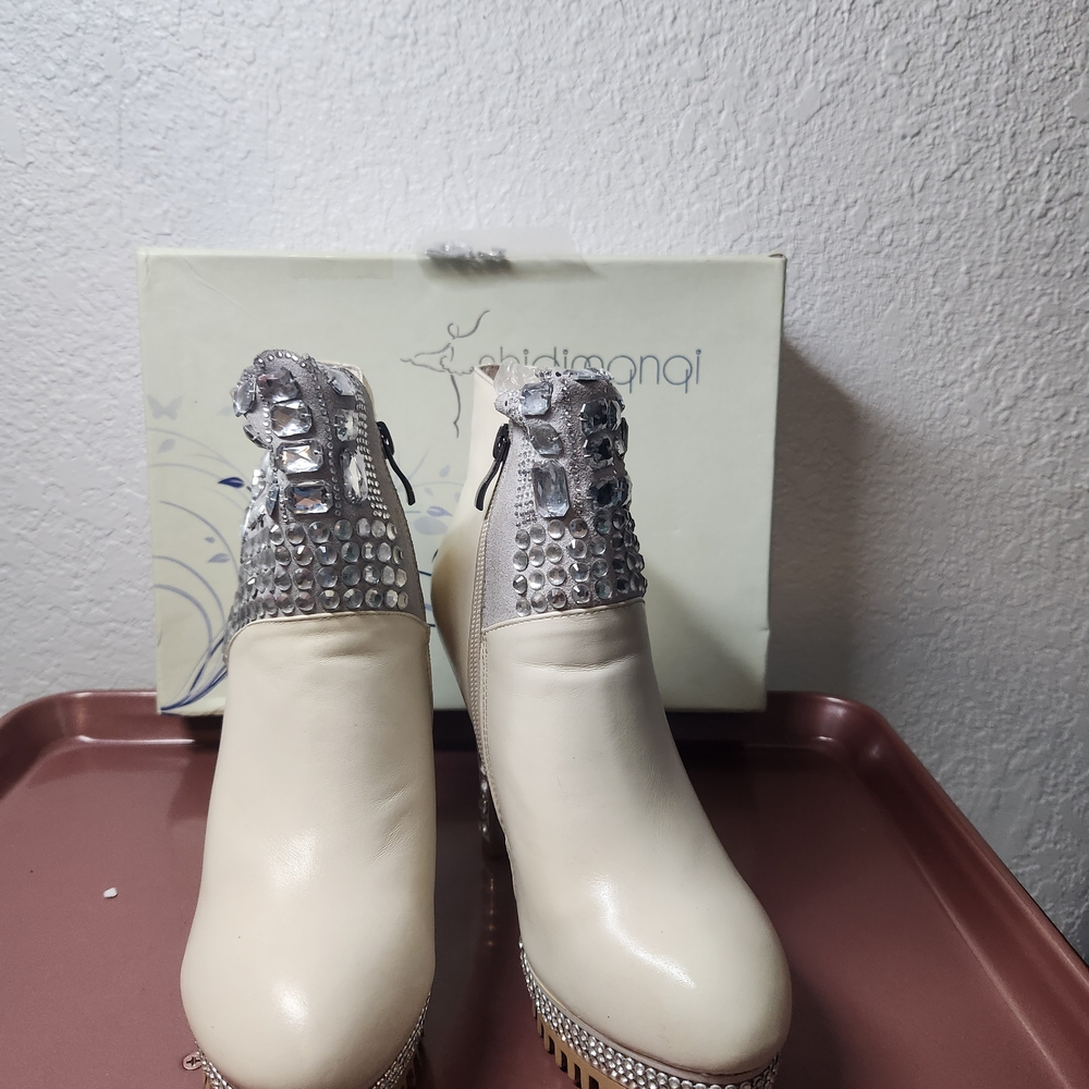 Chic Cream and Silver Heeled Boots